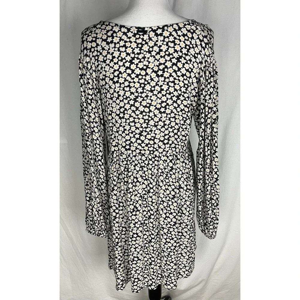 Billabong Dress Secret Wish Womens M Black Ditsy Floral‎ Mini Balloon Sleeve New